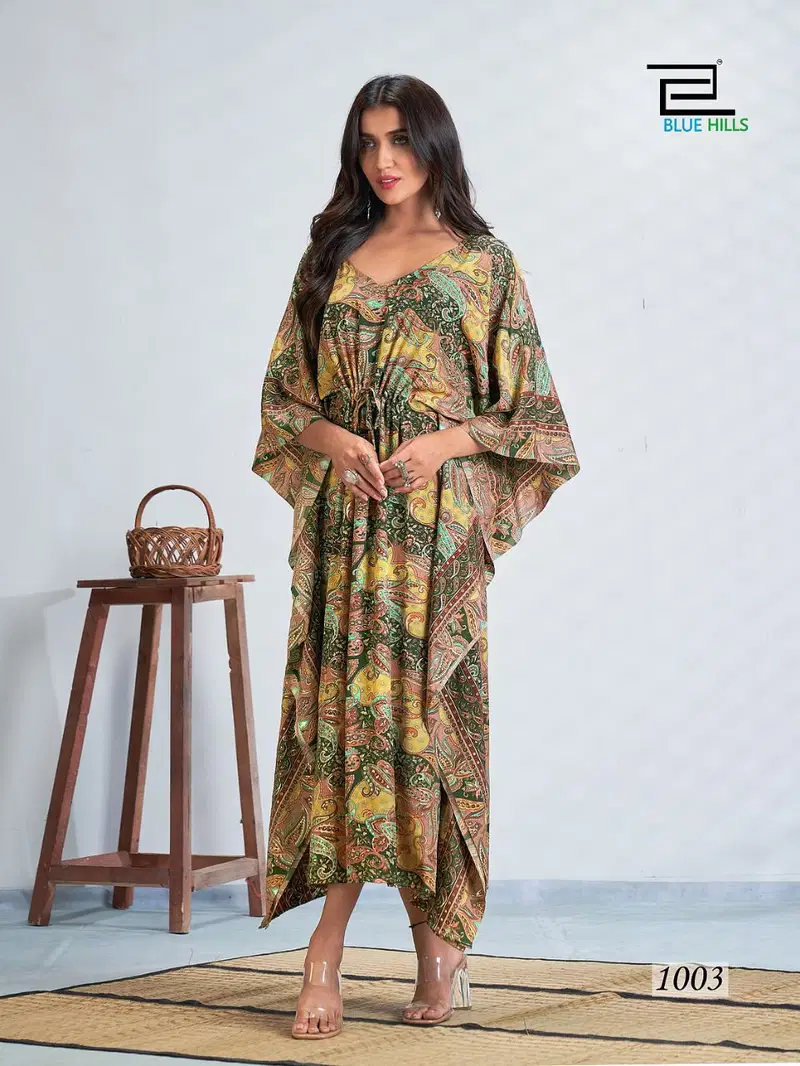 Blue Hills Fire Walk New Designer fancy Wear Crape Kaftan Kurti Collection